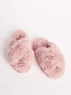 Pantoffels|Lipsy - pantoffels van imitatiebont met gekruiste banden Roze