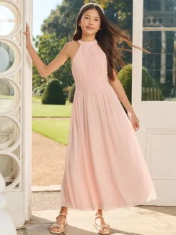 Jurken*Lipsy Roze - Pleated Halter Maxi Occasion Dress (5-16yrs)
