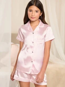 Nachtkleding En Pyjama's|Pyjama's|Lipsy Roze - satijnen pyjama (5-16jr)
