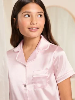 Nachtkleding En Pyjama's|Pyjama's|Lipsy Roze - satijnen pyjama (5-16jr)