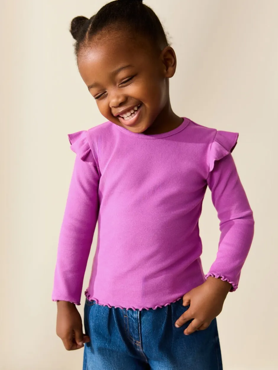 T-Shirts*Next - Long Sleeve Ribbed Frill Top (3mths-7yrs) Roze