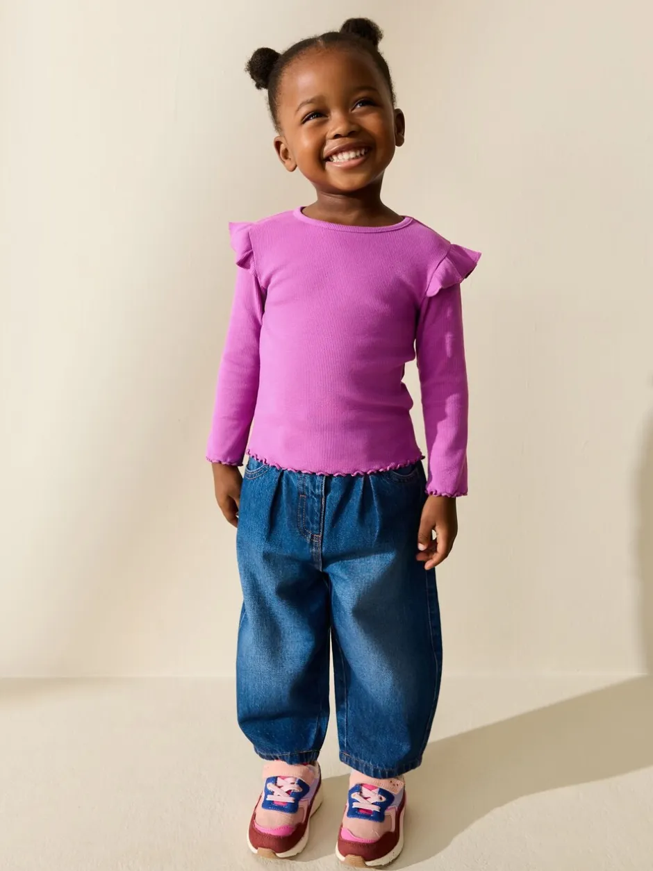 T-Shirts*Next - Long Sleeve Ribbed Frill Top (3mths-7yrs) Roze