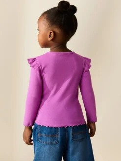 T-Shirts*Next - Long Sleeve Ribbed Frill Top (3mths-7yrs) Roze