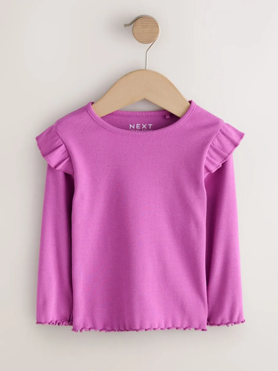 T-Shirts*Next - Long Sleeve Ribbed Frill Top (3mths-7yrs) Roze