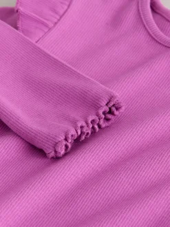 T-Shirts*Next - Long Sleeve Ribbed Frill Top (3mths-7yrs) Roze