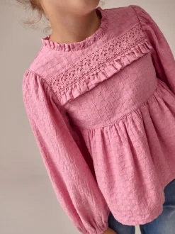 Overhemden En Blouses|Tops*Next - Long Sleeve Ruffle Blouse (3-16yrs) Roze