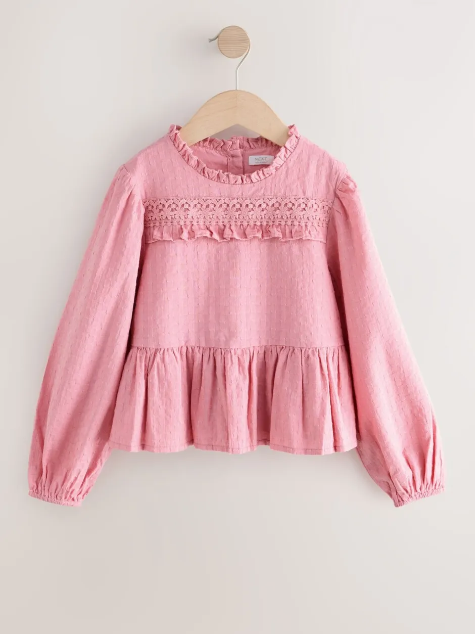Overhemden En Blouses|Tops*Next - Long Sleeve Ruffle Blouse (3-16yrs) Roze