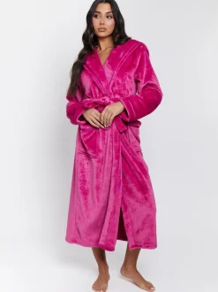 Badjassen*Loungeable Roze - Christmas Ribbon Trim Luxury Fleece Hooded Maxi Robe
