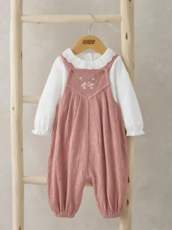 Jumpsuits En Playsuits| Roze - Mamas & Papas roze 100% katoen gekreukte bretelbroek en bodysuit set