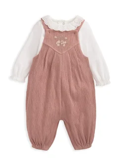 Jumpsuits En Playsuits| Roze - Mamas & Papas roze 100% katoen gekreukte bretelbroek en bodysuit set