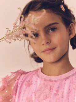 Jurken|Next - Mesh bloemen pailletten feestelijke jurkjes (3-16jaar) Roze