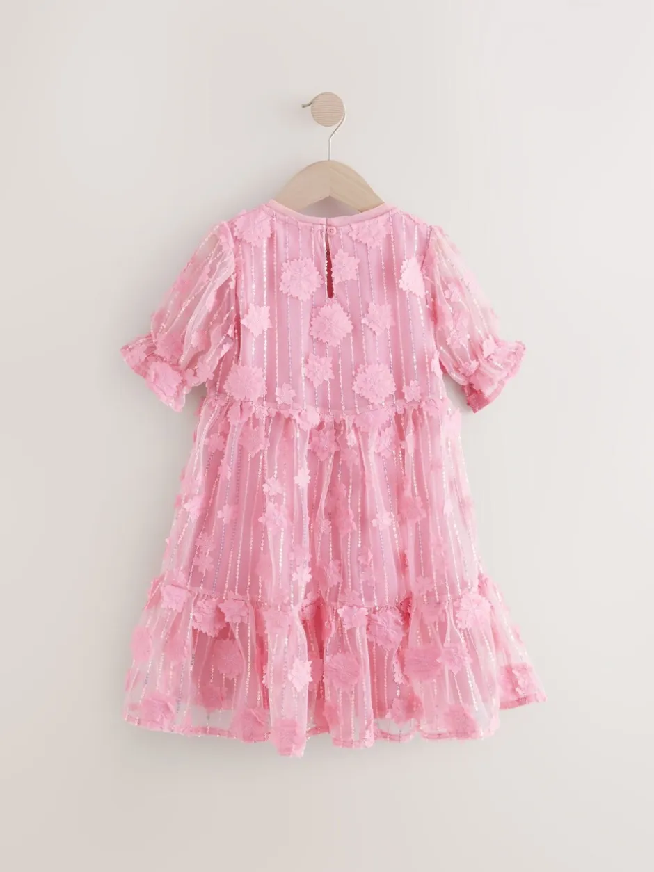 Jurken|Next - Mesh bloemen pailletten feestelijke jurkjes (3-16jaar) Roze