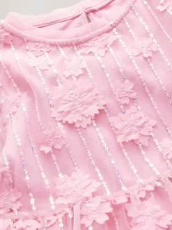 Jurken|Next - Mesh bloemen pailletten feestelijke jurkjes (3-16jaar) Roze