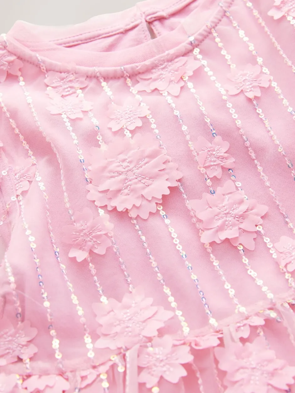 Jurken|Next - Mesh bloemen pailletten feestelijke jurkjes (3-16jaar) Roze