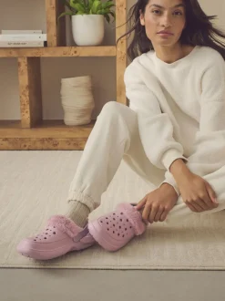 Pantoffels|Next Roze - Met imitatiebont gevoerde damespantoffels