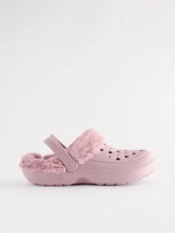 Pantoffels|Next Roze - Met imitatiebont gevoerde damespantoffels