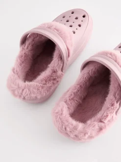 Pantoffels|Next Roze - Met imitatiebont gevoerde damespantoffels
