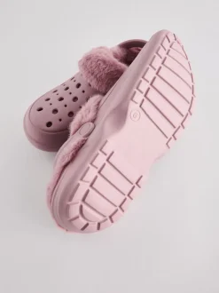 Pantoffels|Next Roze - Met imitatiebont gevoerde damespantoffels