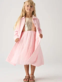 Gelegenheidskleding*Miss - Jacquard Star Jacket and Sequin Dress Set Roze
