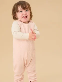 Tuinbroeken|Mori - Ribbed Romper Dungarees Roze