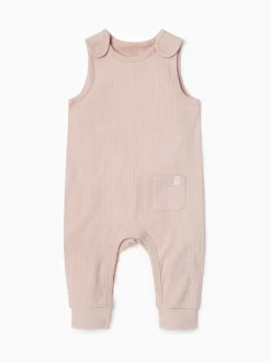 Tuinbroeken|Mori - Ribbed Romper Dungarees Roze