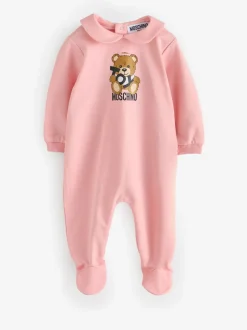 Slabbetjes*Moschino - Baby Logo Sleepsuit, Hat & Bib Giftset With Giftbox Roze