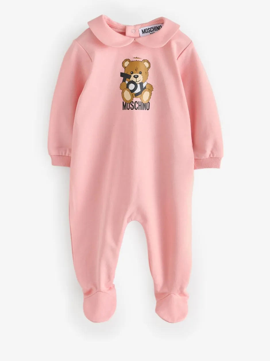Slabbetjes*Moschino - Baby Logo Sleepsuit, Hat & Bib Giftset With Giftbox Roze