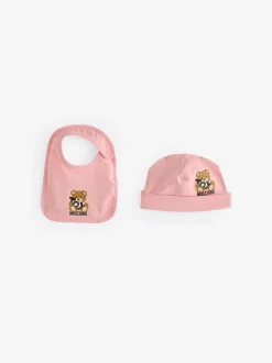 Slabbetjes*Moschino - Baby Logo Sleepsuit, Hat & Bib Giftset With Giftbox Roze