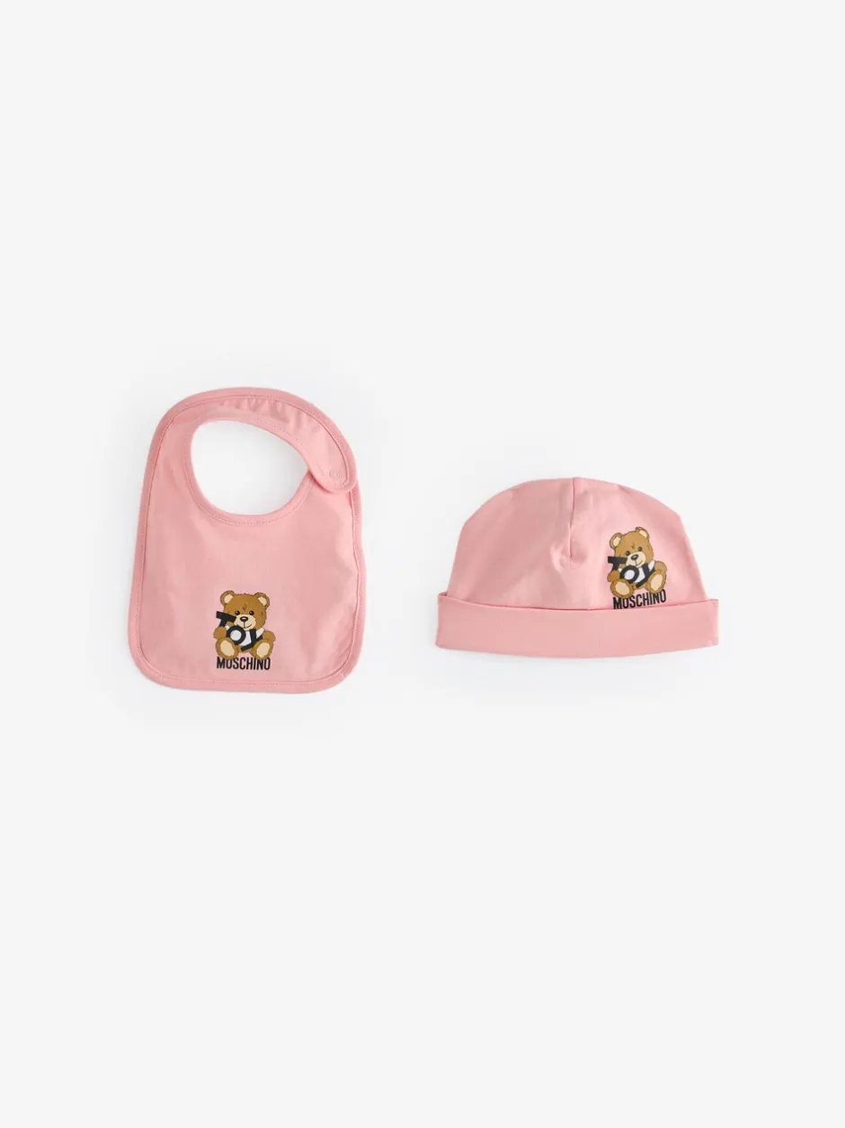Slabbetjes*Moschino - Baby Logo Sleepsuit, Hat & Bib Giftset With Giftbox Roze