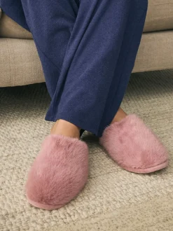 Pantoffels|Next - Pantoffels met imitatiebont Roze