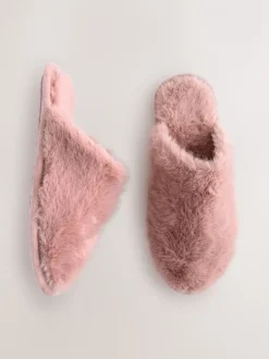 Pantoffels|Next - Pantoffels met imitatiebont Roze