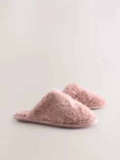 Pantoffels|Next - Pantoffels met imitatiebont Roze