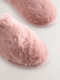 Pantoffels|Next - Pantoffels met imitatiebont Roze