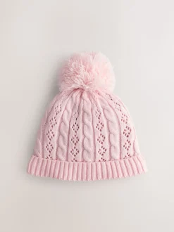 Mutsjes En Antikrabwantjes|Mutsen, Handschoenen En Sjaals*Next - Pointelle kabelgebreide muts met pompon (0mnd-2jr) Roze