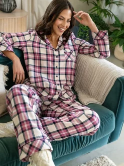Pyjama's|Loungewear|Pour Moi - geschenkset van behaaglijke geborsteld katoenen pyjama met ruit Roze