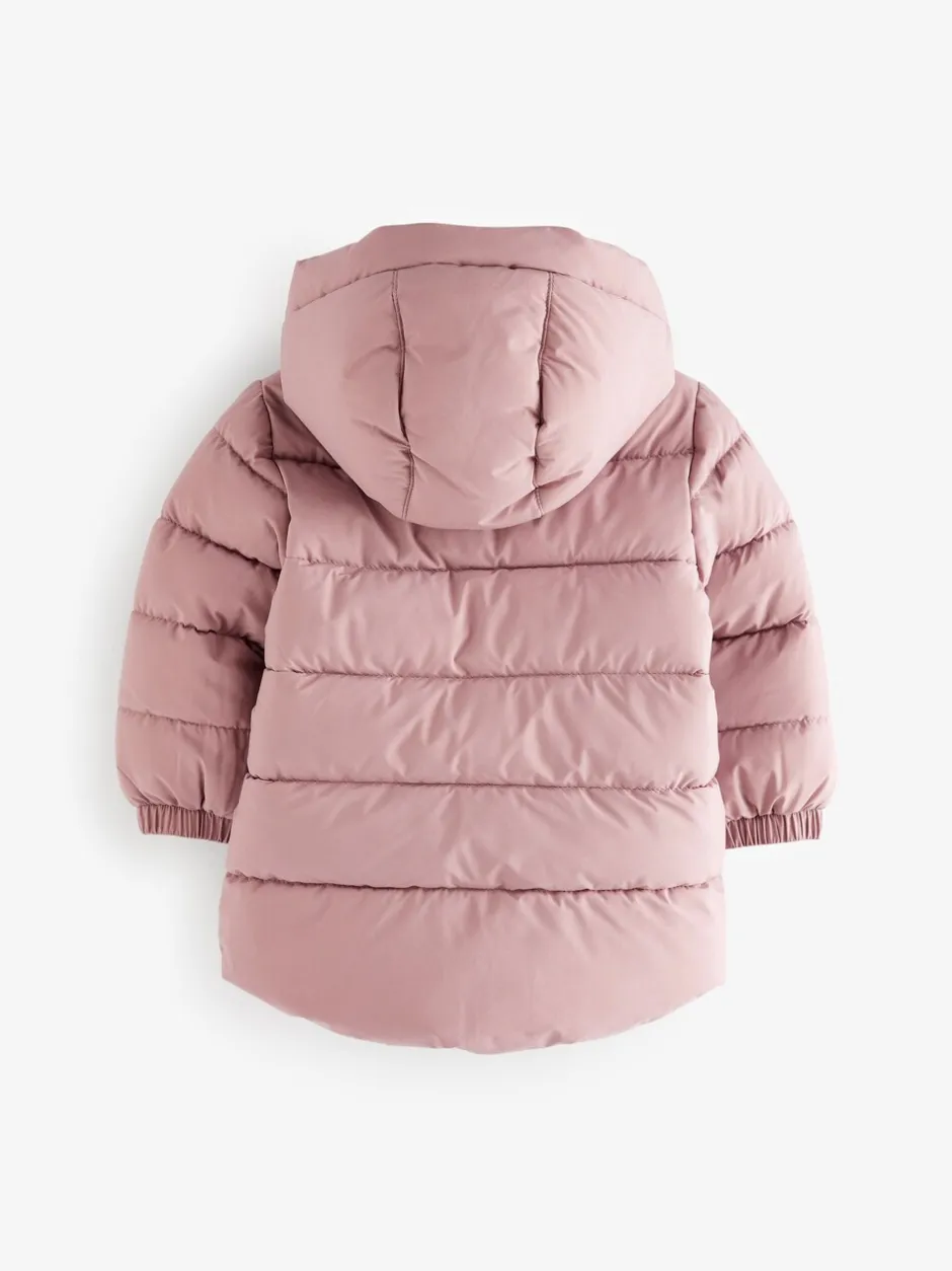 Schoolkleding|Jassen En Jacks|Next - Regenbestendige gewatteerde jas met fleecevoering en capuchon (3mnd -7jr) Roze