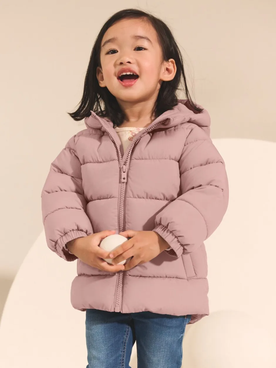 Schoolkleding|Jassen En Jacks|Next - Regenbestendige gewatteerde jas met fleecevoering en capuchon (3mnd -7jr) Roze
