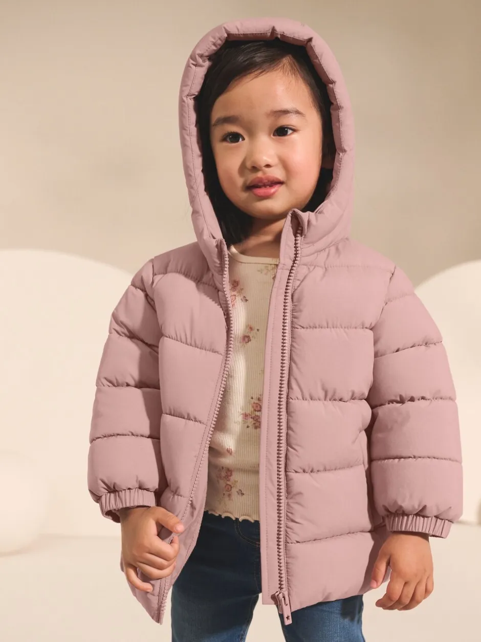 Schoolkleding|Jassen En Jacks|Next - Regenbestendige gewatteerde jas met fleecevoering en capuchon (3mnd -7jr) Roze