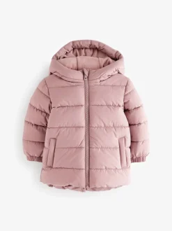 Schoolkleding|Jassen En Jacks|Next - Regenbestendige gewatteerde jas met fleecevoering en capuchon (3mnd -7jr) Roze
