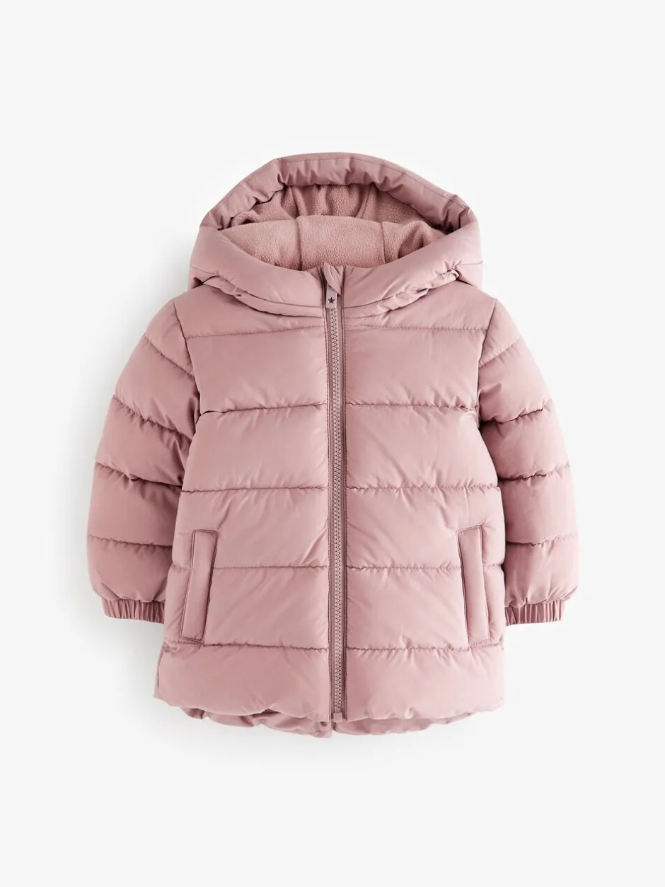 Schoolkleding|Jassen En Jacks|Next - Regenbestendige gewatteerde jas met fleecevoering en capuchon (3mnd -7jr) Roze
