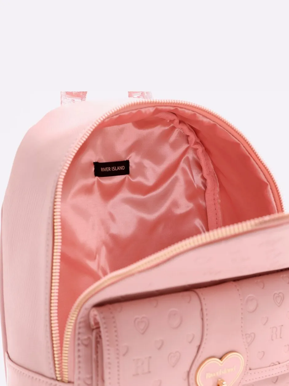 Tassen|River Island - Heart Lock Pocket Backpack Roze