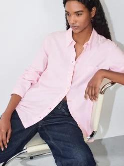 Blouses En Overhemden|Tops En T-Shirts|Next - Ruimvallend 100% katoenen button-down casual overhemd met lange mouwen Roze