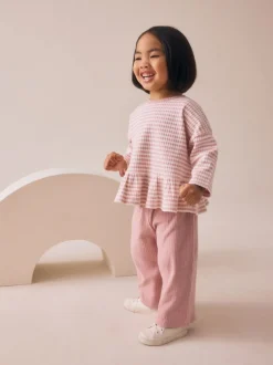 Tops|Tops|Next Roze - Set met geribbelde top met lange mouwen en broek met wijde pijpen (3mnd-7jr)
