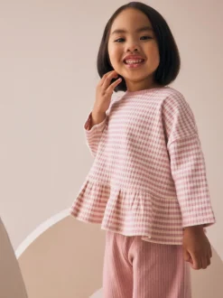 Tops|Tops|Next Roze - Set met geribbelde top met lange mouwen en broek met wijde pijpen (3mnd-7jr)