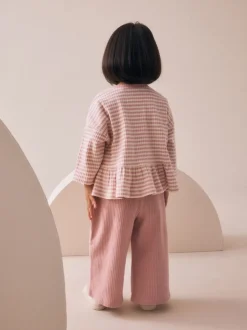 Tops|Tops|Next Roze - Set met geribbelde top met lange mouwen en broek met wijde pijpen (3mnd-7jr)