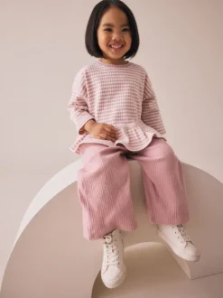 Tops|Tops|Next Roze - Set met geribbelde top met lange mouwen en broek met wijde pijpen (3mnd-7jr)