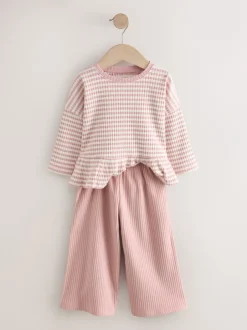 Tops|Tops|Next Roze - Set met geribbelde top met lange mouwen en broek met wijde pijpen (3mnd-7jr)