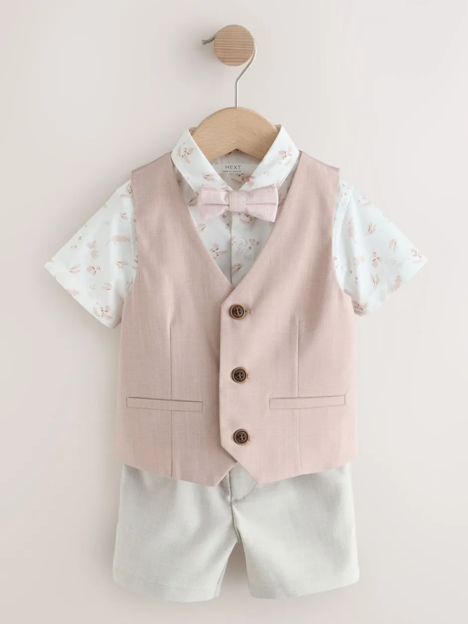 Kostuums En Herenvesten*Next Roze - Set met gilet, overhemd, korte broek & stropdas (3mnd-9jr)