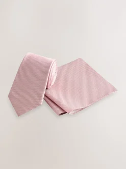 Stropdassen En Pochets*Next Roze - Set met textuurrijke stropdas en pochet