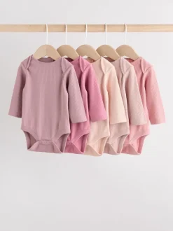 Rompertjes En Hemdjes|Next Roze - Set van 5 babyrompertjes met lange mouwen